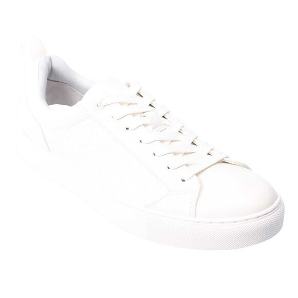 Hugo Mens Morrie Tonal Monogram Faux Leather Sneakers / White